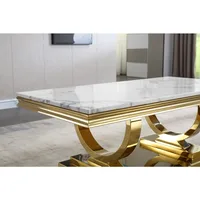 Marble Top Coffee Table, Rectangular Living Room Table Marble Cocktail Table Mirrored Stainless Steel U-Base, Sofa Coffee Table 2