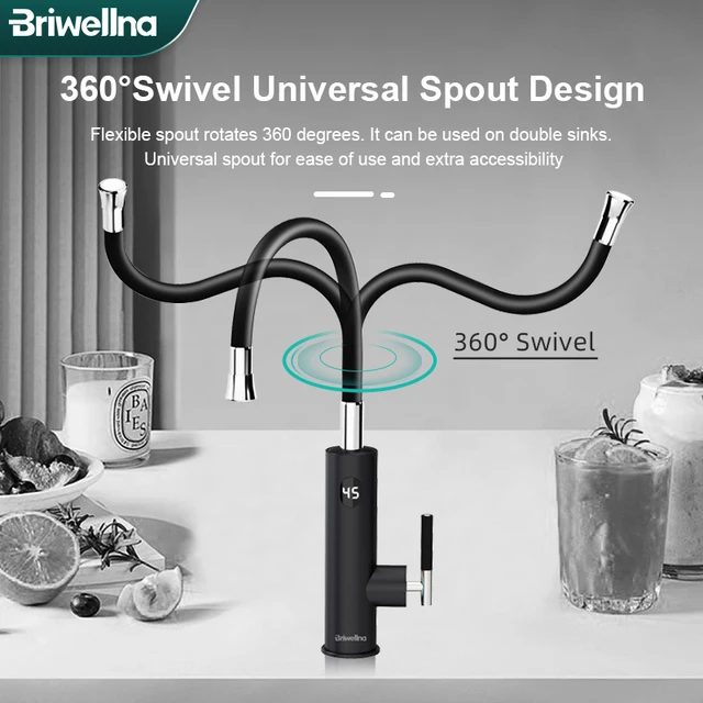 Briwellna ก๊อกน้ําไฟฟ้า Universal Spout เครื่องทําน้ําอุ่น 220V เครื่องทําความร้อนแตะเครื่องทําน้ําอุ่นทันทีก๊อกน้ําสแตนเลส Geyser 1