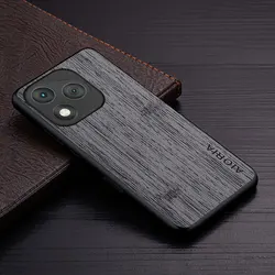 Bamboo Wood Pattern Leather Luxury Phone Case Cover for Honor 400 smart (Dark Gray)