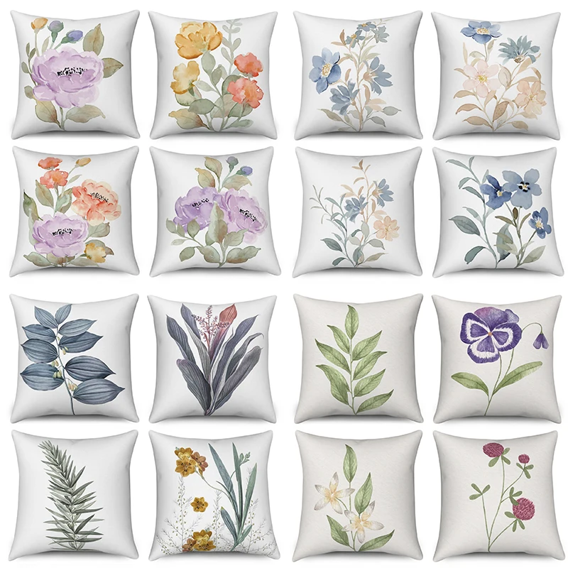 

Watercolor Flower Plant Pillow Case Polyester Pillowcase Home Decor Cushion Cover Sofa Car Decorative Throw Pillows Covers