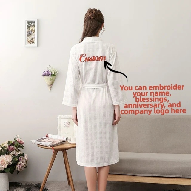 Peignoir de couple personnalisé brodé avec noms et logo, vêtements d'intérieur, peignoir en tissu gaufré pour couples, robe de spa pour hommes et femmes