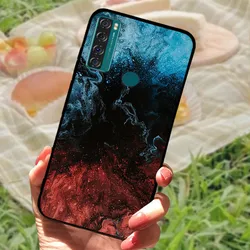 Silicone Soft Black Bumper Case Cover with Wolf Lion Marble Design for TCL 20 SE (48)