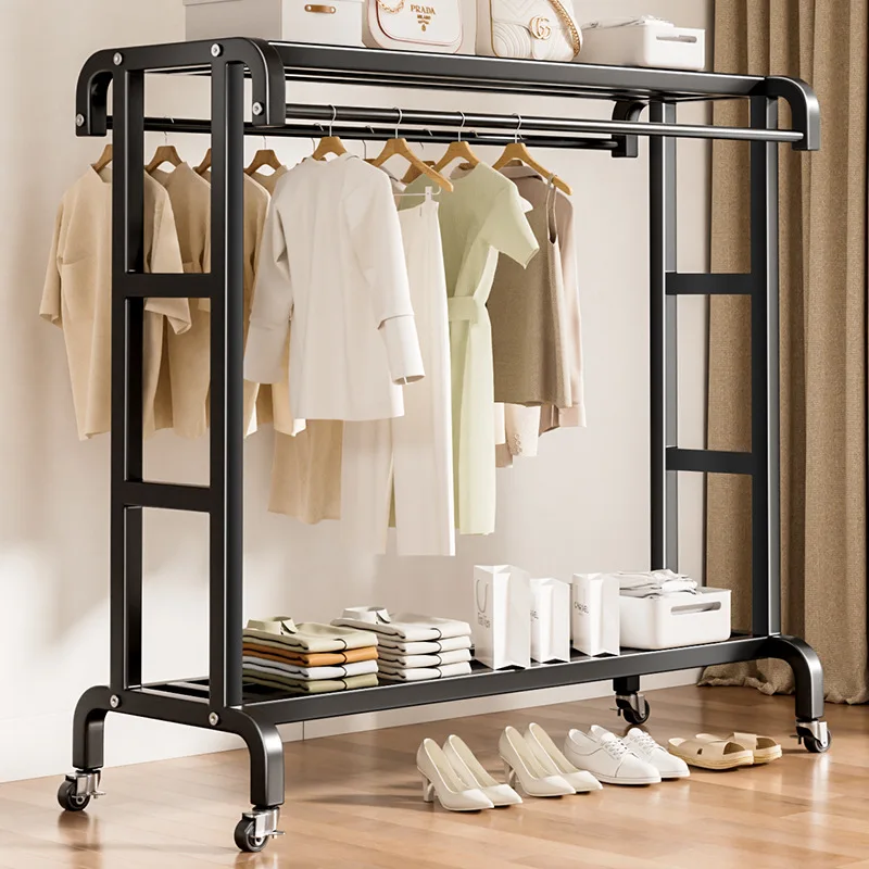 Movable Coat Rack With Universal Wheels Multifunctional Double