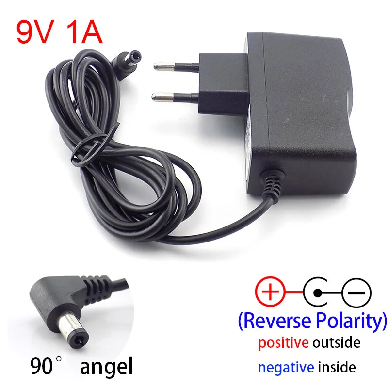 

AC DC 9V 1A 1000ma Power adapter supply EU plug reverse polarity charger adaptor AC 100-240V Converter Negative Inside switch G1