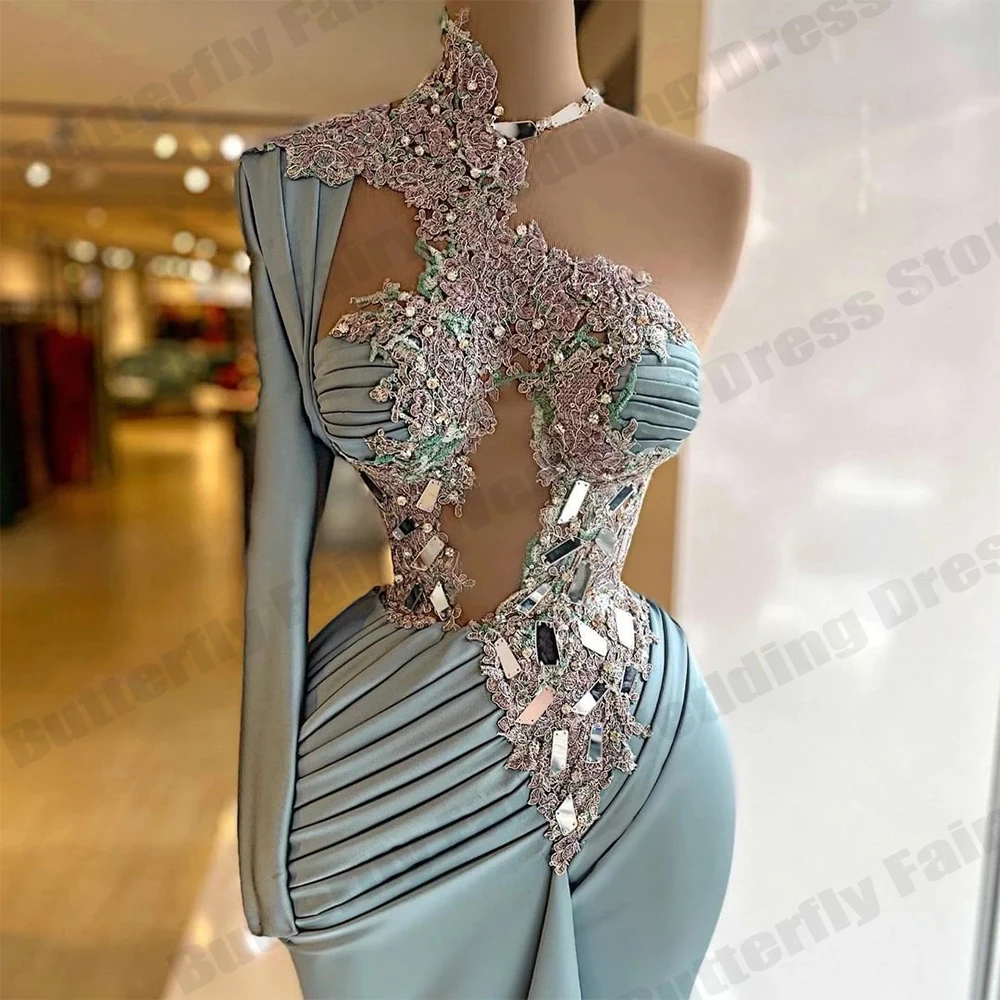 Sexy Mermaid Elegant One Shoulder Sleeve Luxury Beading Dresses Women New 2023 Summer Dresses Female Sexy Party Evening Dresses