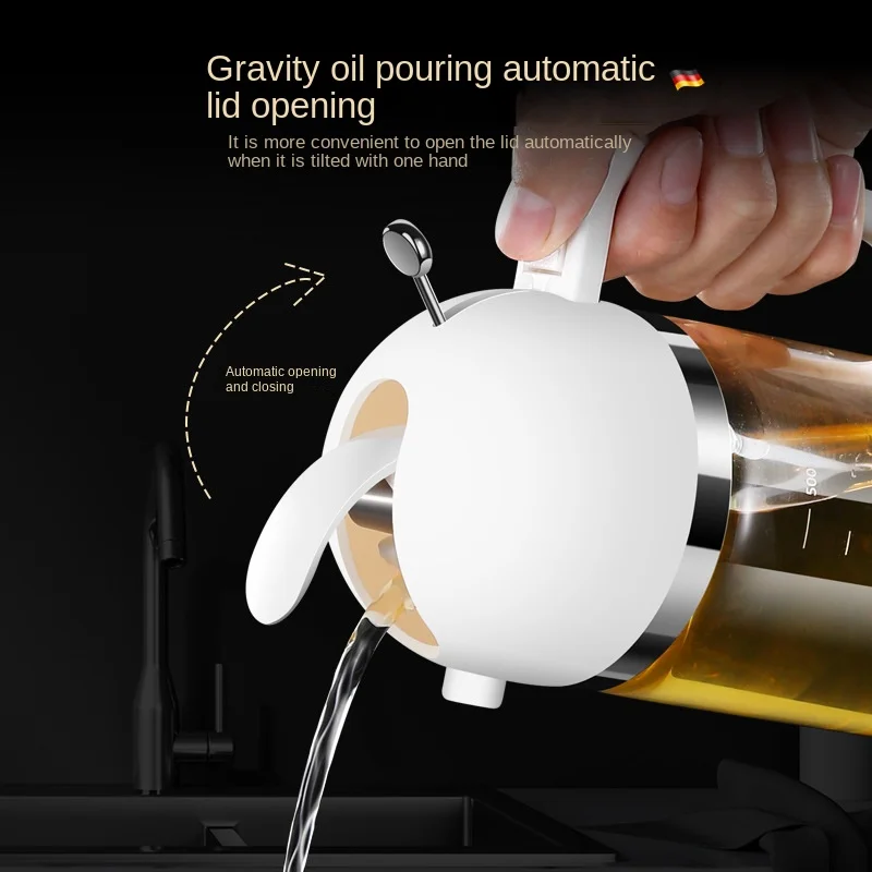 Automatic opening and closing glass injector oil bottle kitchen metering soy sauce pot vinegar pot gravity vinaigrage bottle
