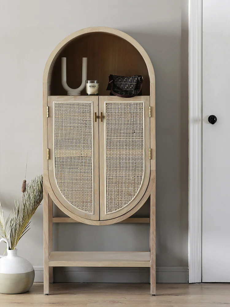 

Japanese-Style Vintage Rattan Sideboard Cabinet Silent Style Solid Wood Locker
