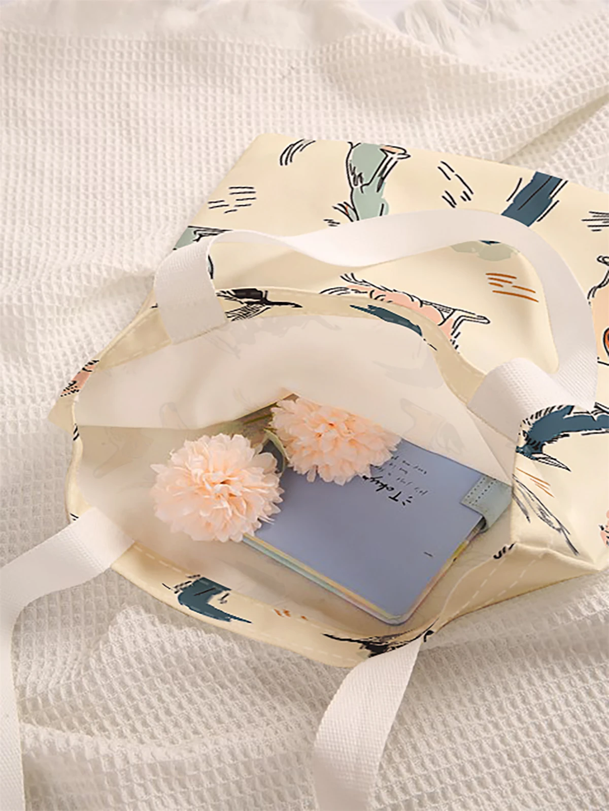 Cartoon dog pattern printed casual handbag, reusable fashionable backpack, multifunctional handbag, canvas shopping bag