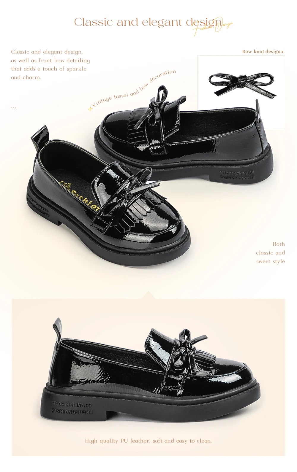 Meckior Mädchen Kinder Lederschuhe Party Campus Fliege Quasten Wohnungen weich bequem lässig Mode Kinder Prinzessin Schuhe – Detail 5
