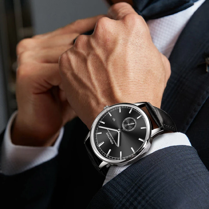 ROMITIME Luxury Brand Quartz Mens Watch Leather Strap Waterproof Watches For Men Luminous Calendar Original Stainless Steel