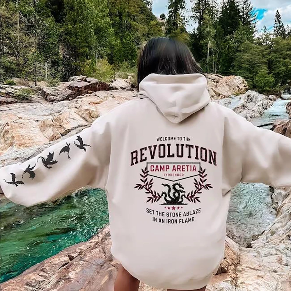 

Iron Flame Revolution Hoodie with Sleeve Dragons Fourth Wing Sweatshirt Dragon Rider Basgiath War College Hoodies Fans Merch Top