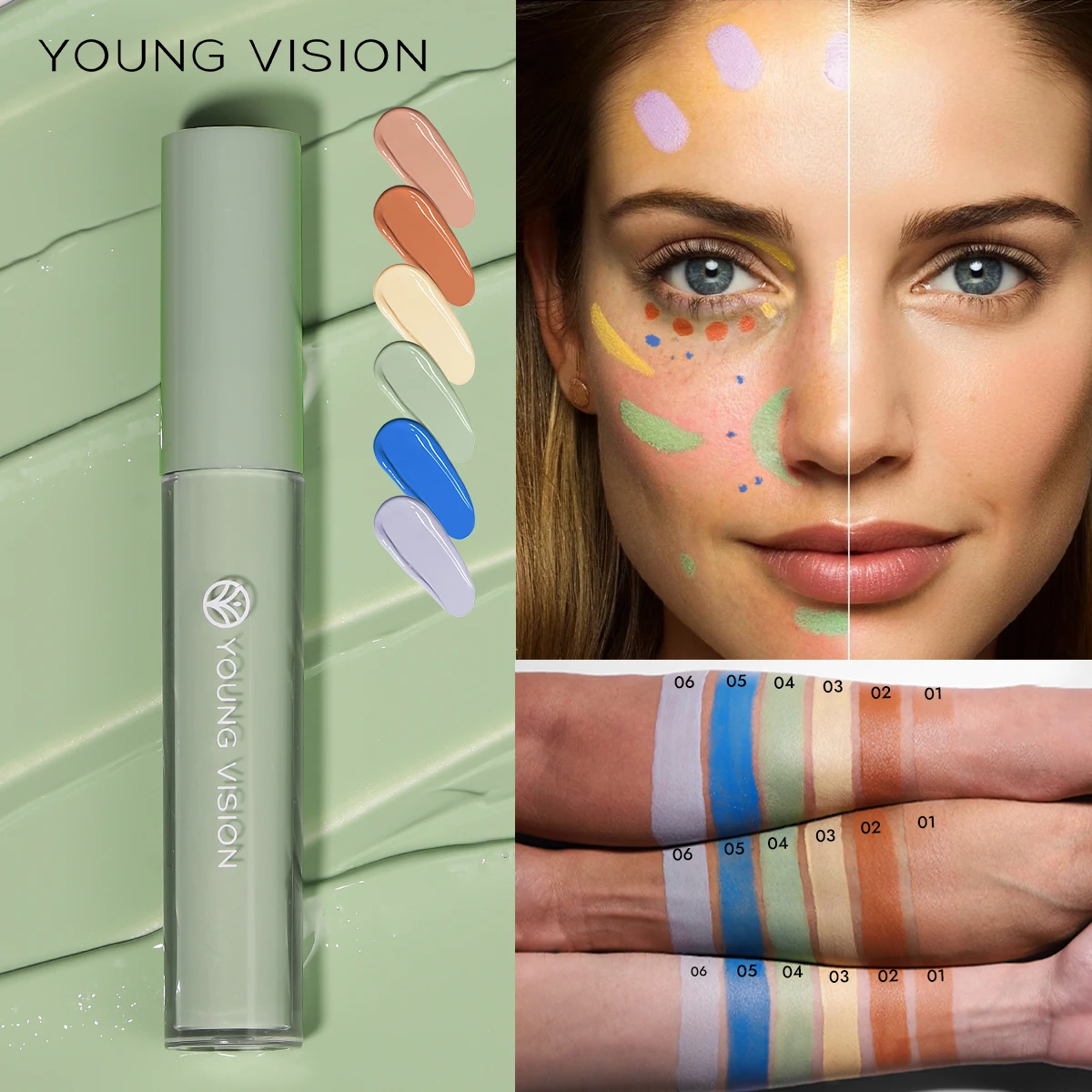 6 Colors Hydrating Fresh Concealer Brightens Skin Tone Covers Blemishes Dark Eye Circles YOUNG VISION