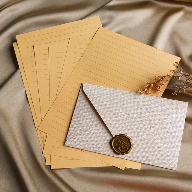 Vintage Linen Texture Envelopes & Letter Paper & Business Invitation &  Postcard & Wax Seal Envelope Bag Set