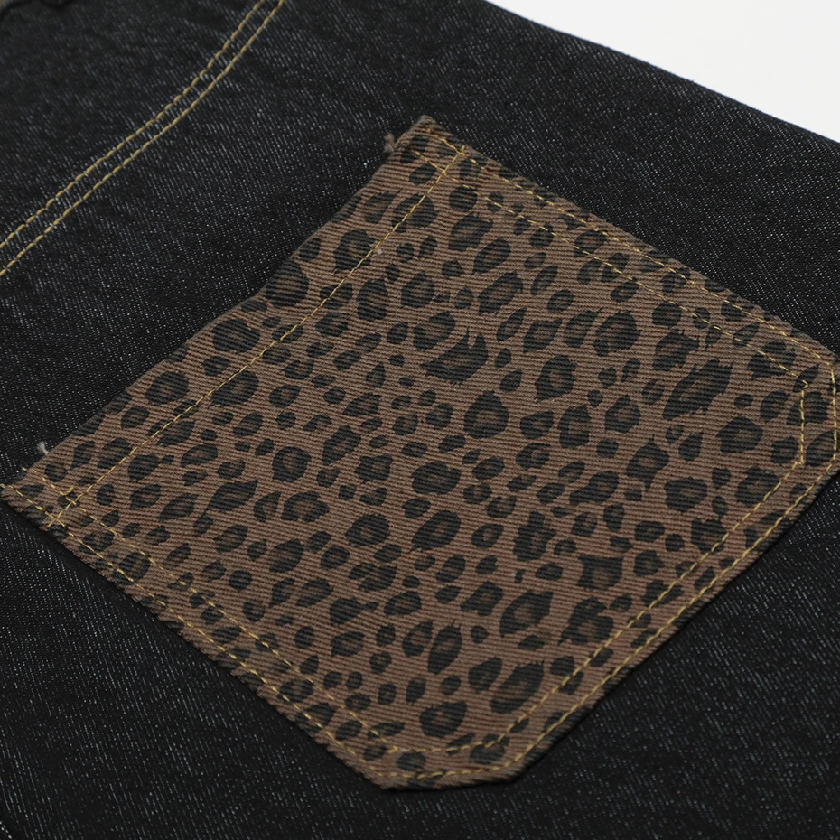 Leopard Patchwork Denim Shorts Summer Loose Casual Blue Jeans Shorts Streetwear Harajuku Hip Hop