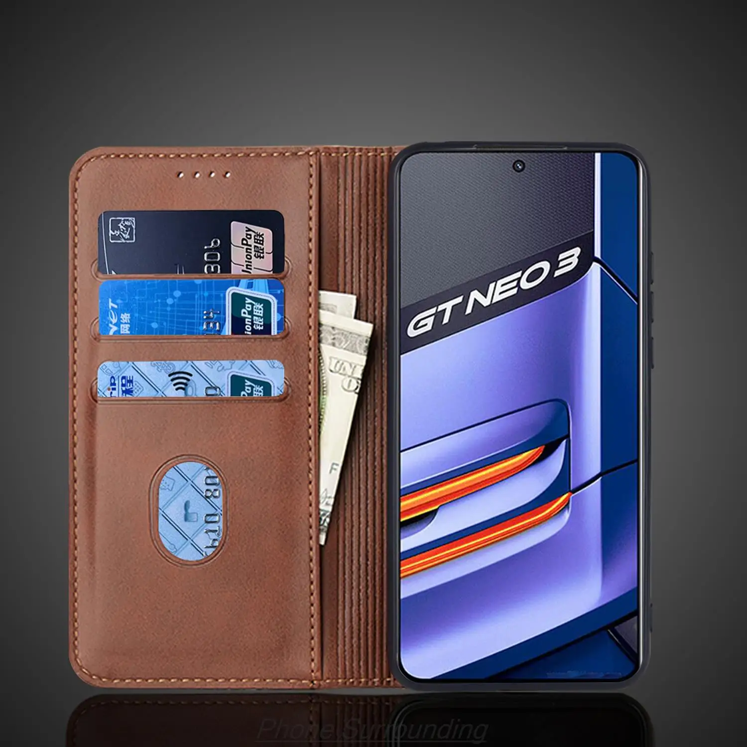 마그네틱 어트랙션 커버 가죽 케이스, OPPO Realme GT Neo 3 플립 케이스, 카드 홀더 홀스터 지갑 케이스, Fundas Coque