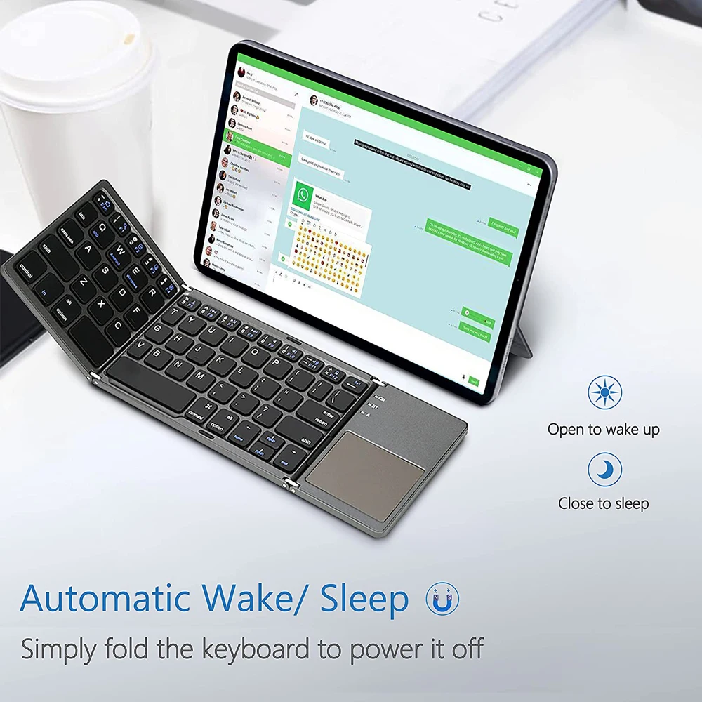 Mini Teclado sem Fio Dobrável com Touchpad Bluetooth Portátil Universal Windows Android Ios Tablet Ipad - Imagem 5