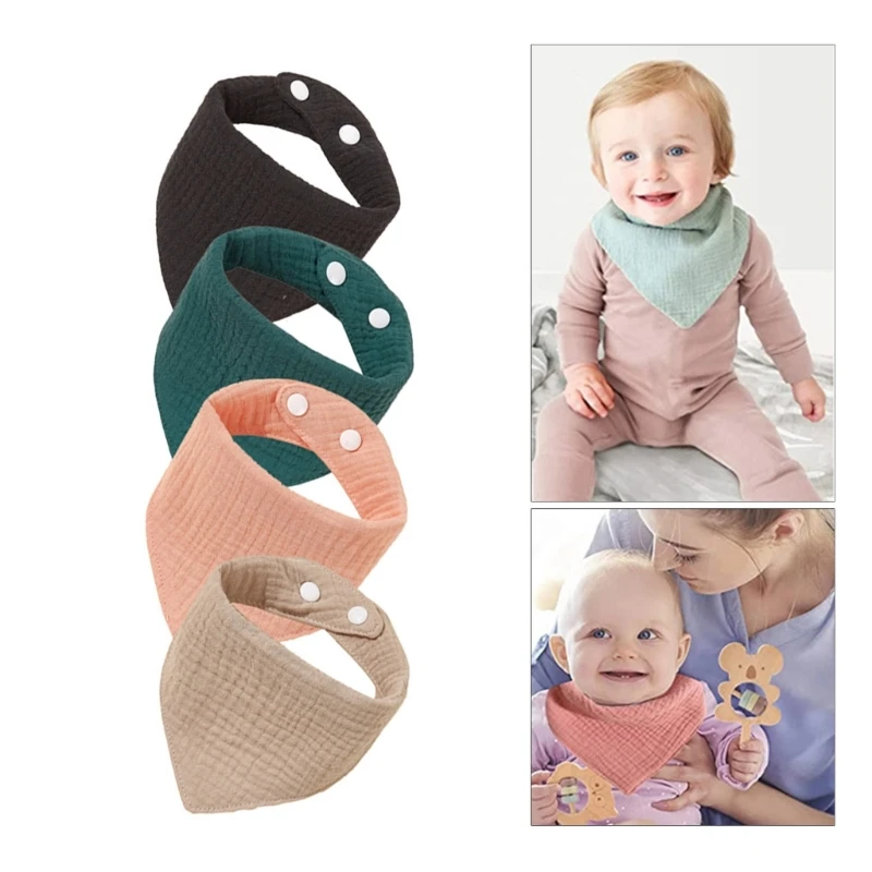 

4 Pieces Breathable Baby Cotton Drool Bibs Triangled Scarf Comfortable Drooling Teething Burp Cloth Neutral Gender