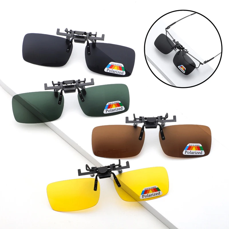 4 Color Grey Lenses Polarized Sunglasses Clip On Flip Up UV 380 Driving Fishing Night Vision Glasses Clips polarized sunglasses,night vision sunglasses,driving glasses