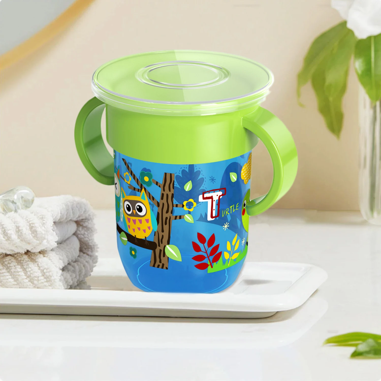 360&deg; leak-proof cup 260ml wide caliber baby learning cup baby bucking water training leak-proof drop children's Duckbill Cup