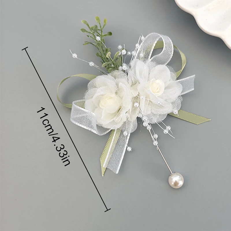 Sddfc5849b9034cc5b6dfa3581fd767afP Girls Bridesmaid Wrist Corsage Bridal Prom Party Boutonniere Satin Rose Pearl Bracelet Fabric Hand Flowers Wedding Accessories Mallzona