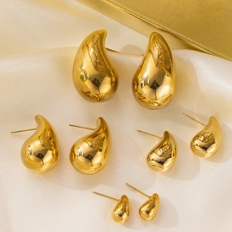 LATS Plate Gold Color Chunky Waterdrop Dupes Drop Earrings for Women Personality Glossy Teardrop Earring Jewelry Gift drop earrings,dome teardrop earrings