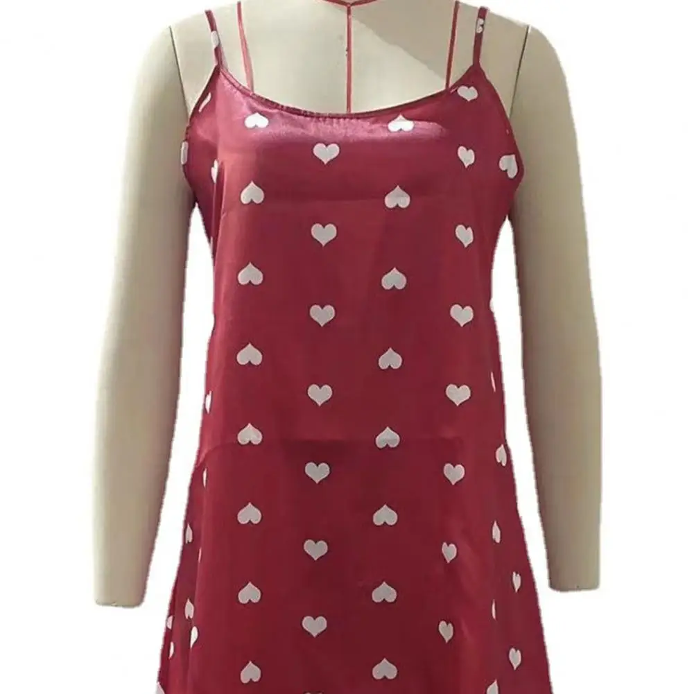 Women nightgowns Women nightdresses Sleeping dress Women Nightdress Heart Print Pullover Comfortable Satin Smooth Surface Spaghetti Strap Women Nightwear for Sleeping Sleepwear