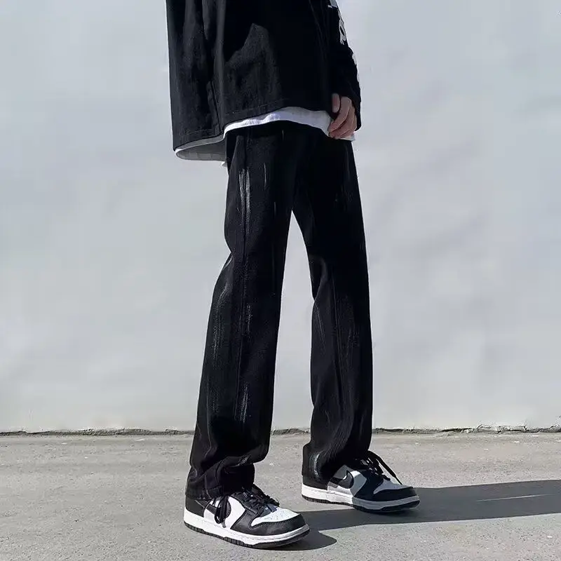 

Stylish Tie Dyed Black Jeans Men Splashed Ink Summer New Straight Pants Men Fashion Harajuku Casual Y2k Baggy Jeans Streetwear