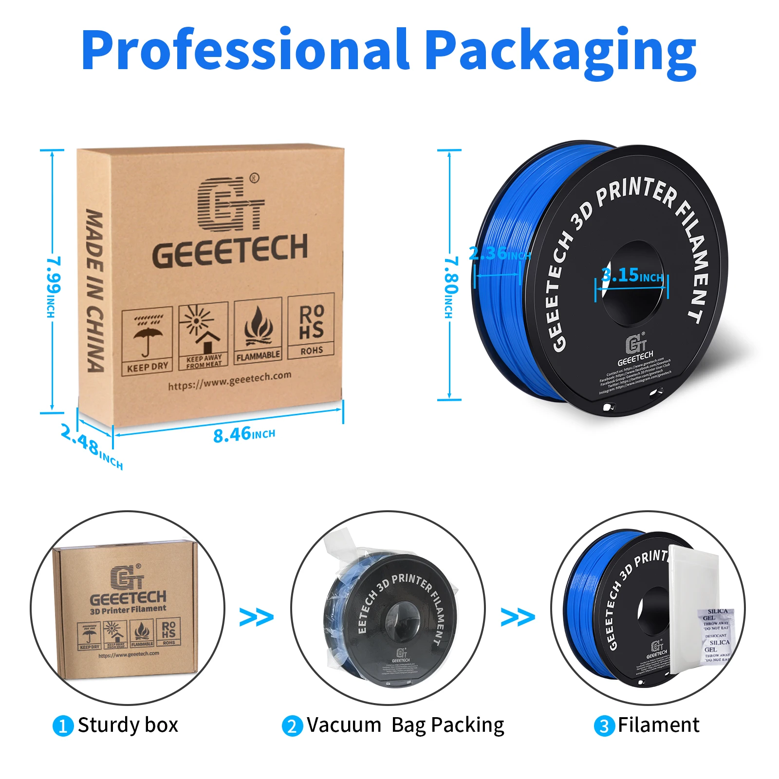 Geeetech-filamento Plástico da Impressora 3d do Abs Emaranhado-livre Não-tóxico Empacotamento de Vácuo Branco Preto Vermelho Azul 175 mm 1kg - Imagem 5