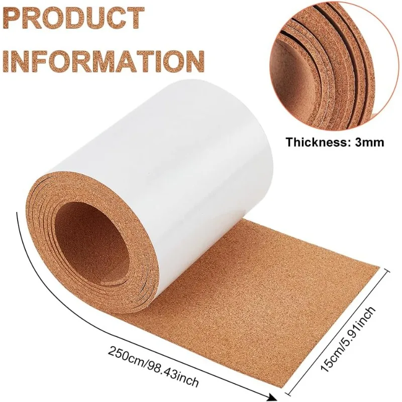 cork board 98x6 Inch Self-Adhesive Cork Roll 1/8inch Thick Backed Cork Boards Mat for Wall Furnitures Party