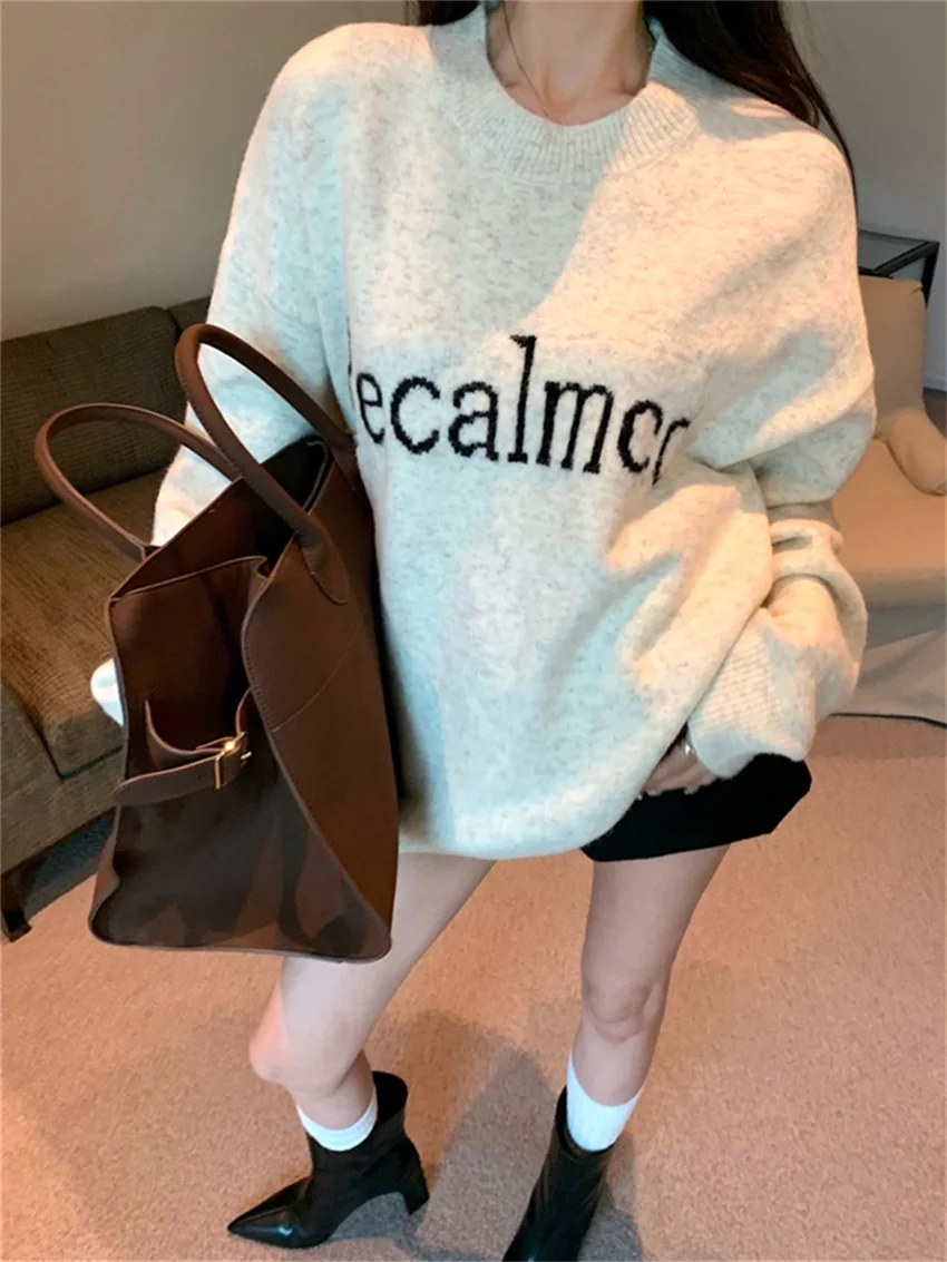 

PLAMTEE Loose Spring Oversize Sweaters Women Pullovers 2024 Vintage Chic Daily Knitted Gentle All Match Mid-Length Casual