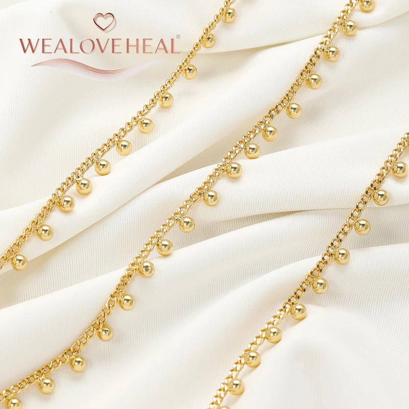18K vergoldete Messing-Metallkette, Tropfenkugel-Perlenkette für Schmuck, DIY-Halskette, Armband, Fußkettchen, Zubehör, Zubehör – Detail 20