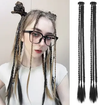 Estensioni dei capelli a treccia Clip nelle estensioni dei capelli Un clip Posticci sintetici morbidi naturali lunghi per le donne Punti salienti