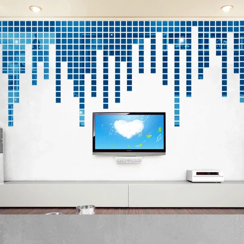 Wall sticker 3D Square Mosaic Mirror Acrylic DIY Mural for Living Room Bedroom Art Home Decor 2/3/4cm Large
