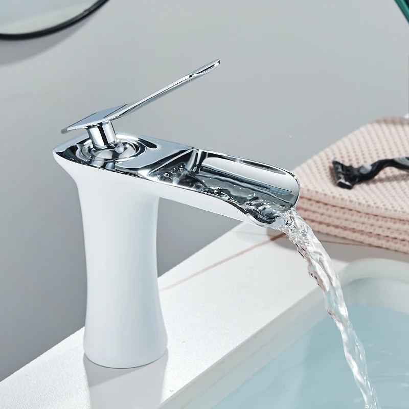 Bathroom Basin Faucet Single Handle Hot Cold Water Basin Mixer Tap Waterfall For Bathroom