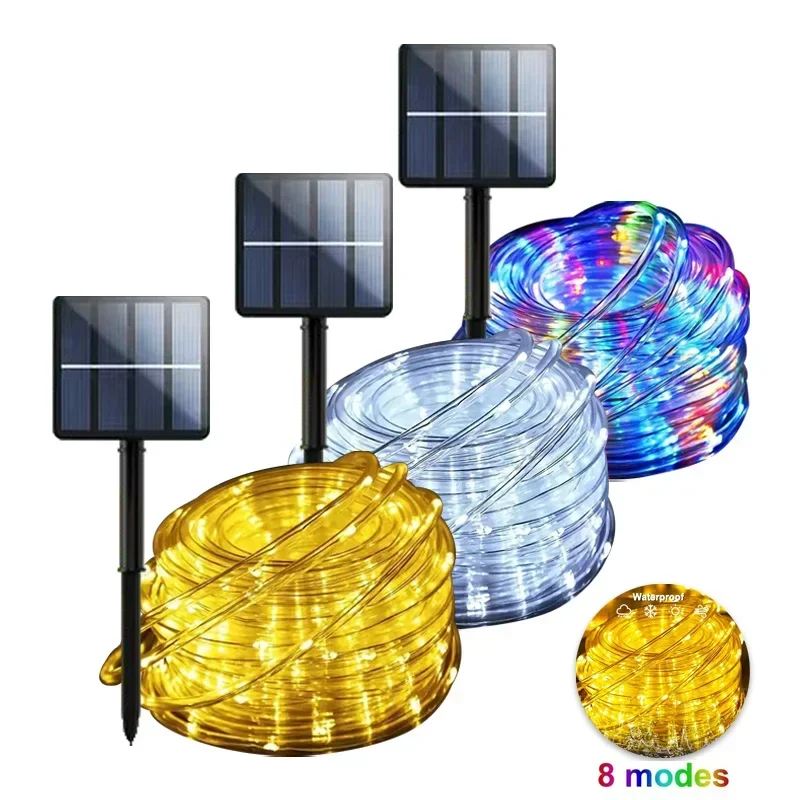 7M/12M LED Solar Rope Strip Light Outdoor Fairy Tube Rope Led Lamp String Christmas Decor For Garden Lawn Wedding Party Lights