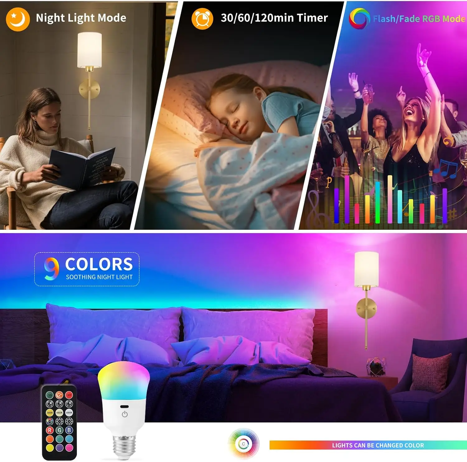 Rechargeable LED Light Bulb with Remote Control and Timer