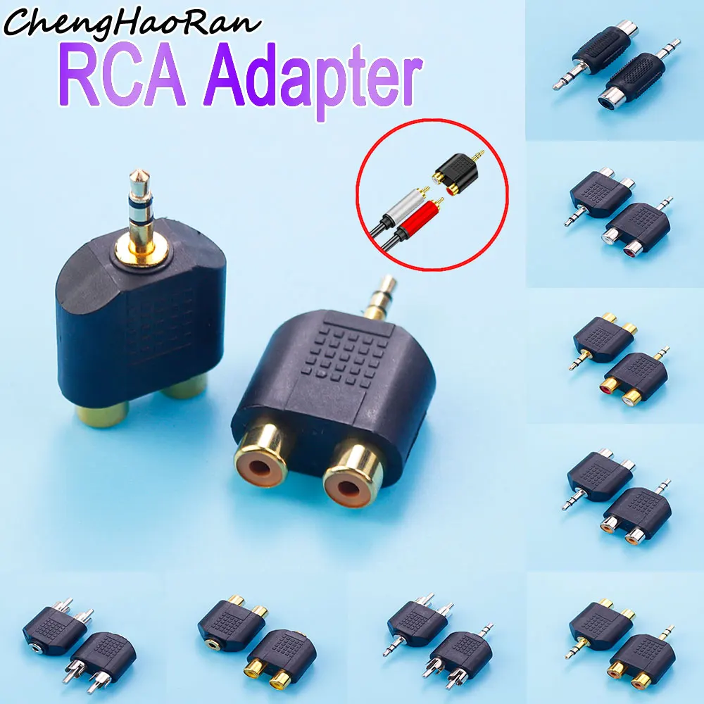 

2 PCS 3.5mm Male to 2 RCA Female Audio Video Adapter Adapter Connection Lotus Port Three Split RCA Adapter Connector