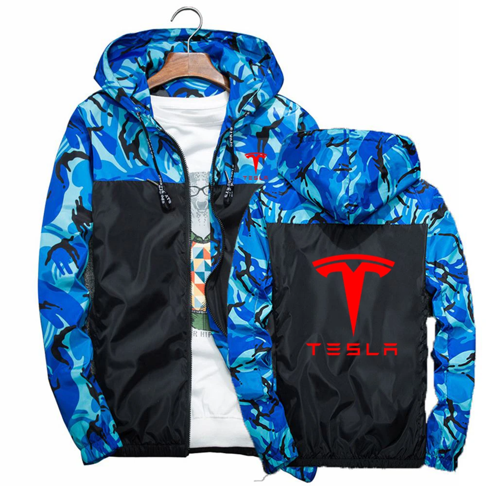 Tesla Logo 2022 New Fashion Four Color Trench Coat Sports Patchwork Men's Coat Casual Camo Slim Fit Camo Hoodie Hoodie plain sweatshirts