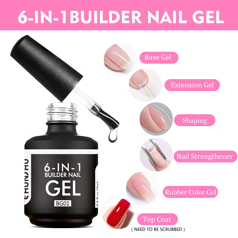 Chunshu 15ml Builder Nagel gel in einer Flasche 6 in1 Neon Farbe Nagel konstruktion Verlängerung Gel politur klar rosa UV LED Basis Dec klack