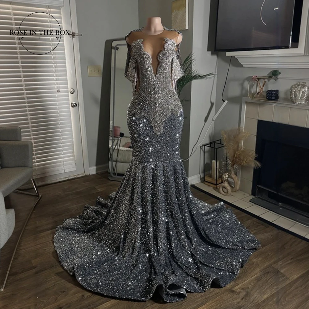 princess polly baby blue dress 2025 Sparkly Prom Dresses For Black Girls Luxury Crystals Beaded Sequin  Long Mermaid With Off Shoulder Straps Customized