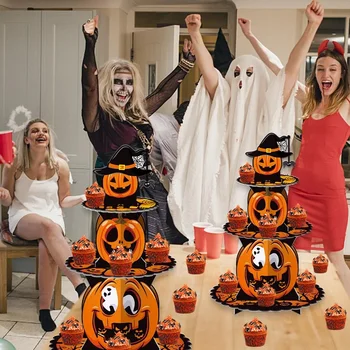 New Halloween Pumpkin Multi-layer Cake Rack Ghost Festival Party Dessert Table Multi-layer Paper Cake Tray Decoration 2