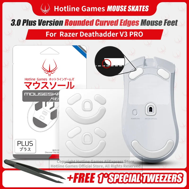 2 Sets Hotline Games 3.0 Plus Afgeronde Gebogen Randen Mouse Skates Voor Razer Deathadder V3 Pro Gaming Muis Voeten Pad vervanging