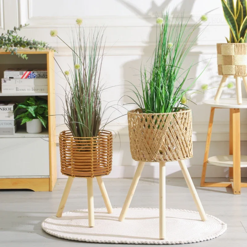 Creative Unique Flowerpot Holder for B&B Simple Breathable Decoration Plant Stand European Rattan Plant Shelves for Indoor