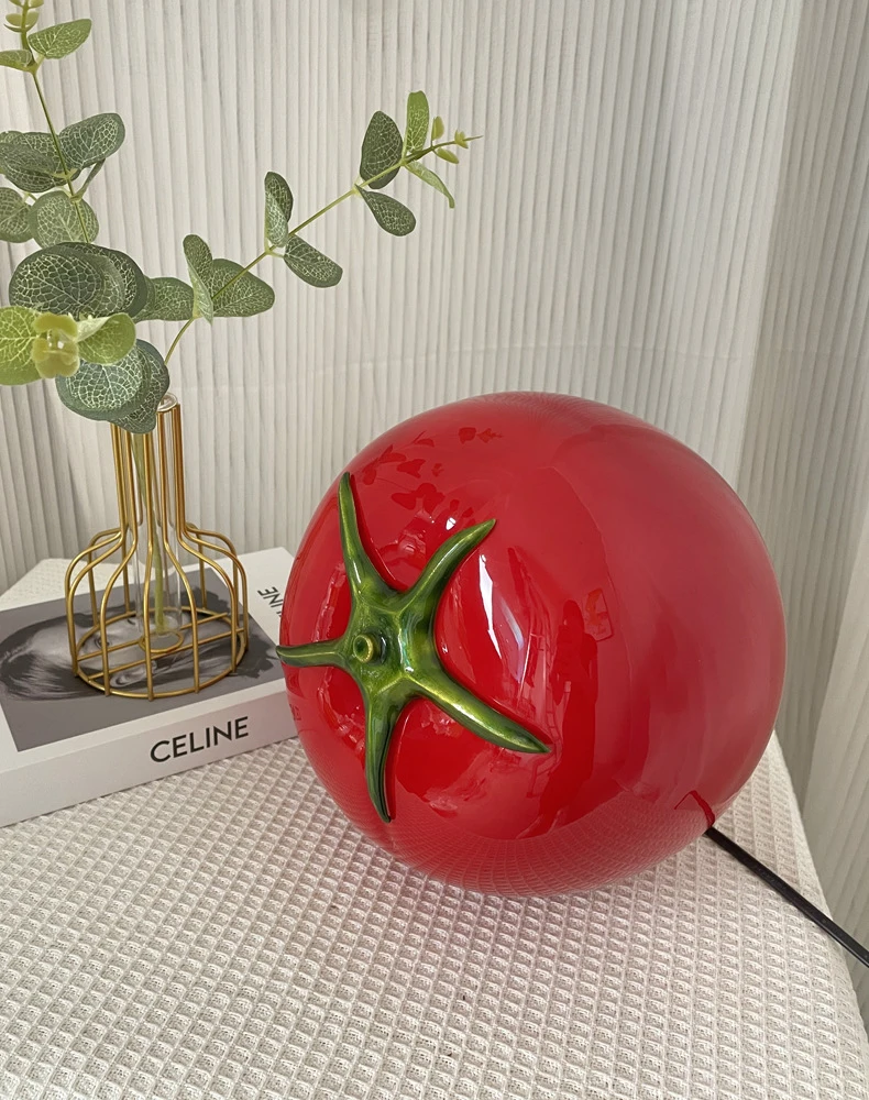 Red Resin Tomato Table Lamp Lovely Home Decoration Atmosphere Lighting Fixtures 3 Changeable EU AU US Plug