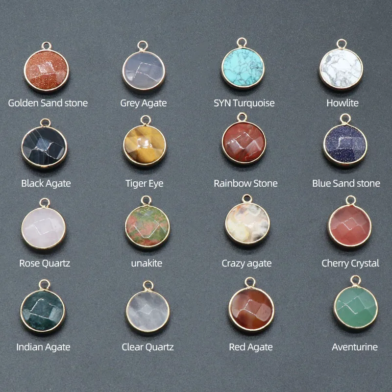 Faceted Gemse Golden Plated  Natural Stone Charms Chakra Reiki Healing Crystal Pendants For DIY Bracelet  Necklace Jewelry ACC