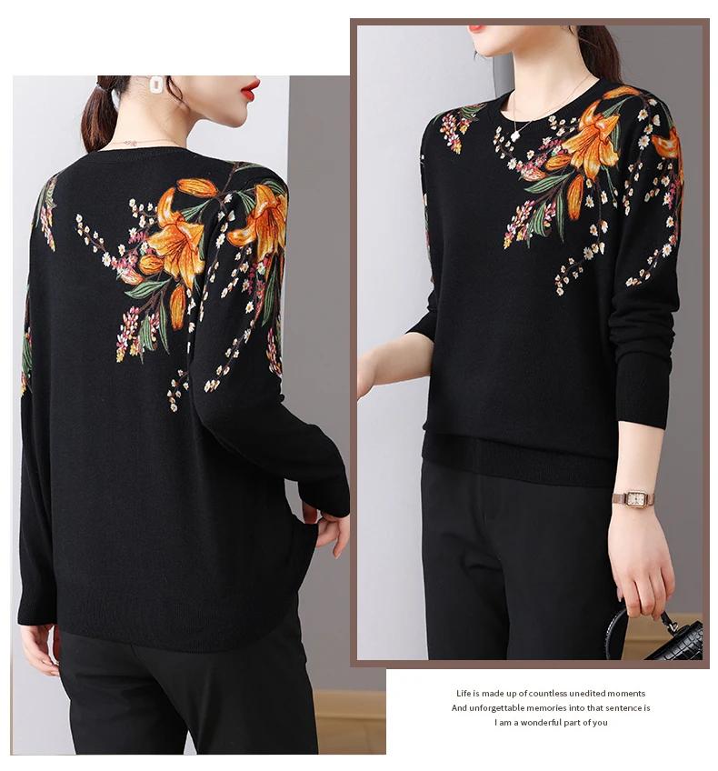 Sddfd711256a845e0a3c8f88f8f3d6b6bG Printing Women's Sweaters Spring Autumn Korean Fashion Pullovers Long Sleeve Top Blusas Femme Soft O Neck Knitted Slim Sweater Mallzona