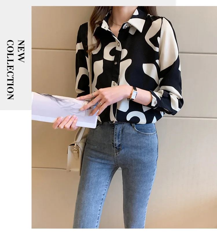 Neue Europäische und Amerikanische Mode Gedruckt Hemd frauen Lose Temperament Lange ärmeln Hemd Einfache Strickjacke – Detail 16
