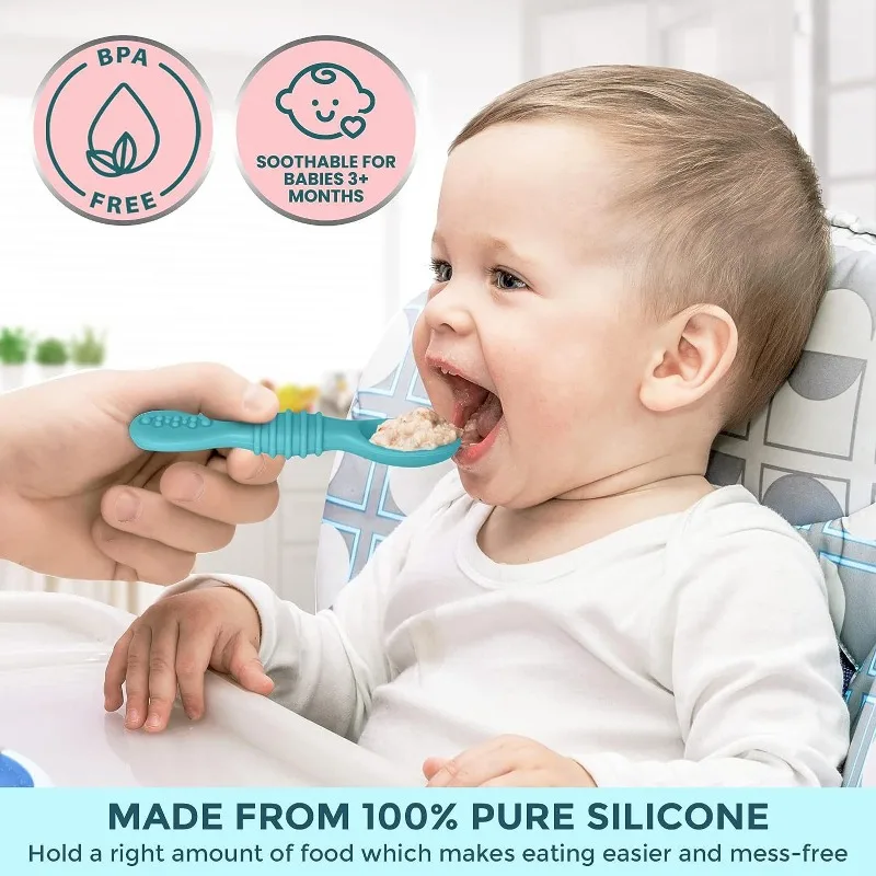 Silicone feeding set 2PCS baby spoon fork set soft silicone sticky spoon children cutlery training kids feeding tableware kitchen accessories