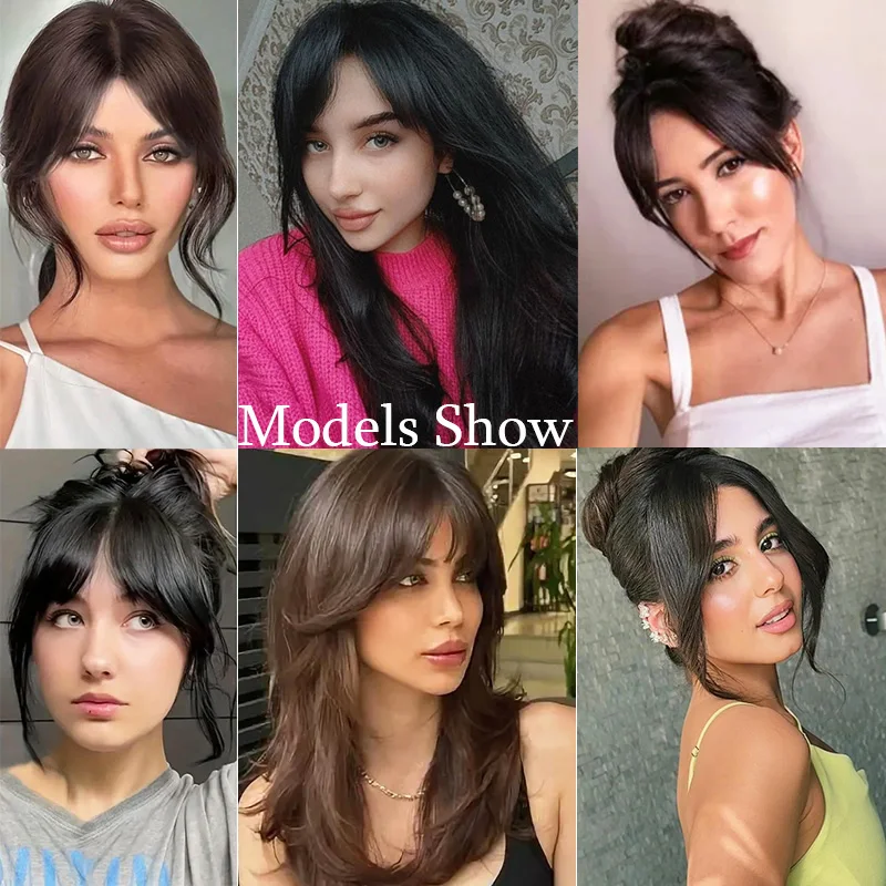 LUPU Synthetic Clip-In Bangs For Women Straight Center-Parted Fake Bangs with Temples Ideal for Casual Attire& Diverse Hairstyle