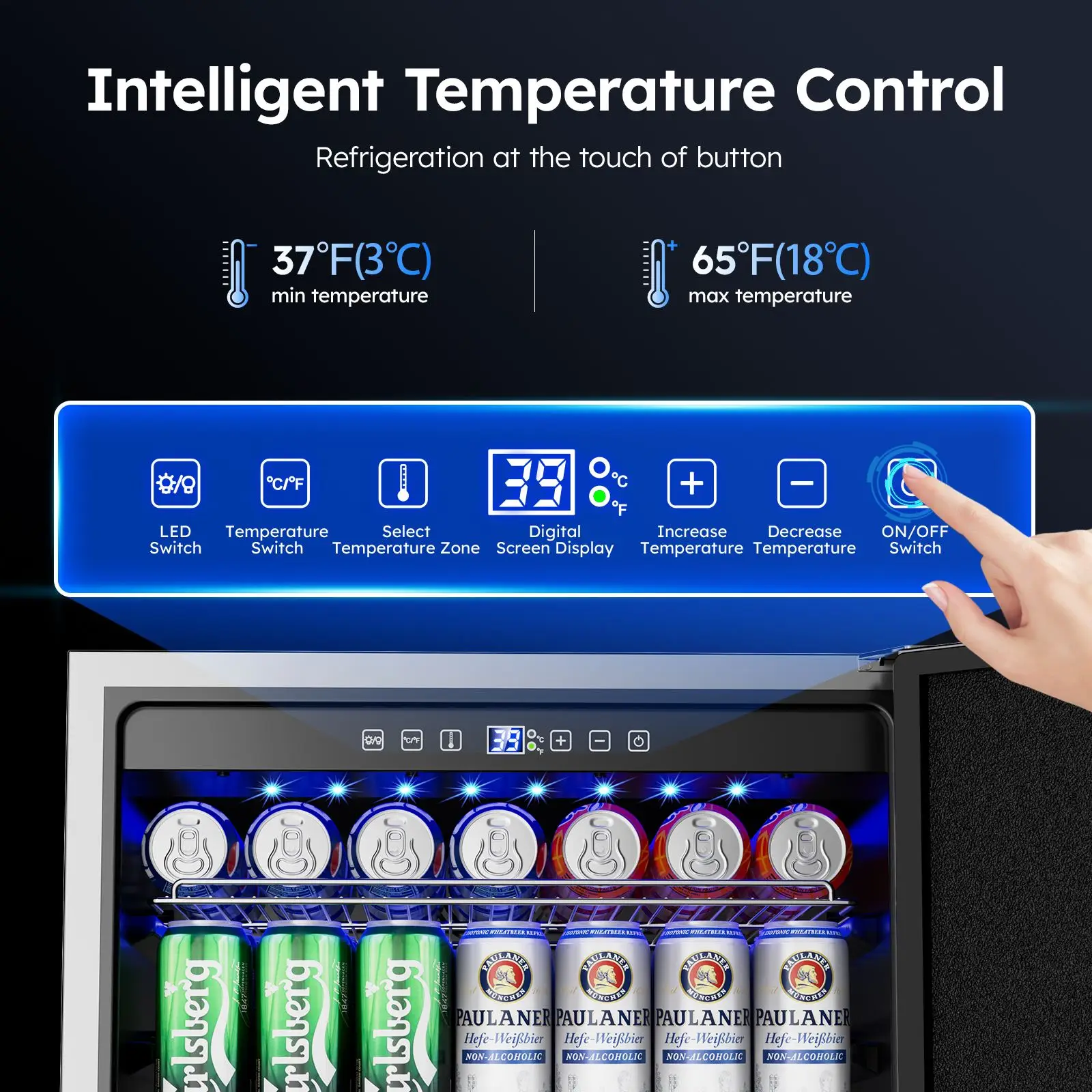 24 Inch Beverage Refrigerator Weather Proof Stainless Steel Beverage Fridge Cooler for 180 Cans, Built-in/Freestanding